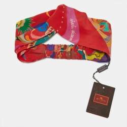 Pre Owned Etro Red Floral Print Silk Headband