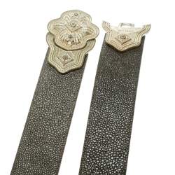 Pre Owned Etro Grey Stingray Leather Buckle Detail Belt Size 90 CM