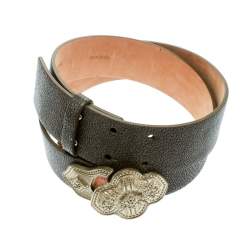 Pre Owned Etro Grey Stingray Leather Buckle Detail Belt Size 90 CM