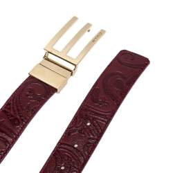 Pre Owned Etro Burgundy Leather Buckle Detail Belt 105 CM