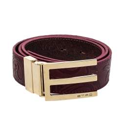 Pre Owned Etro Burgundy Leather Buckle Detail Belt 105 CM