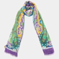 مملوكة مسبقًا Etro Purple/Green Paisley Print Linen & Silk Stole