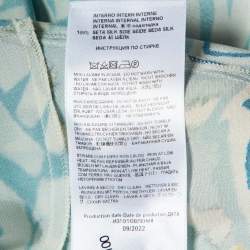 Pre Owned Etro Blue Printed Silk Crepe V-Neck Long Dress M