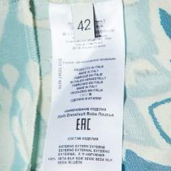 Pre Owned Etro Blue Printed Silk Crepe V-Neck Long Dress M