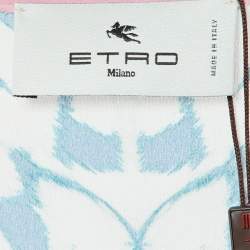 Pre Owned Etro Blue Printed Silk Crepe V-Neck Long Dress M