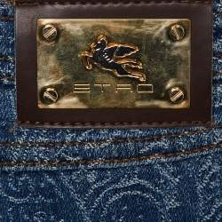 Pre Owned Etro Blue Paisley Pattern Denim Skinny Jeans L Waist 31"
