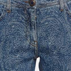 Pre Owned Etro Blue Paisley Pattern Denim Skinny Jeans L Waist 31"