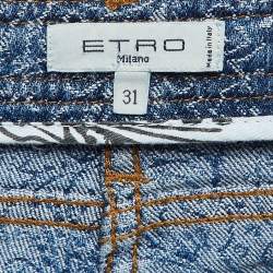 Pre Owned Etro Blue Paisley Pattern Denim Skinny Jeans L Waist 31"