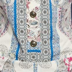 Pre Owned Etro Navy Blue Printed Cotton Button Front Mini Dress S