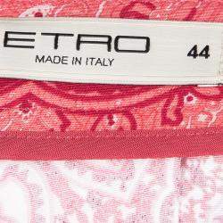 Pre Owned Etro Red Paisley Printed Cotton Box Pleated Skirt M