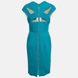 Pre Owned Etro Sea Green Double Wool Crepe Sleeveless Sheath Dress L