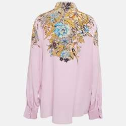 Etro Lilac Floral Print Silk Crepe Button Front Shirt XL