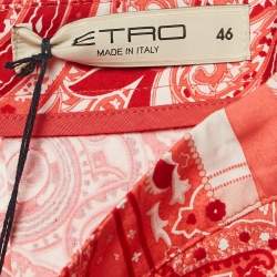 Etro Red Printed Cotton Box Pleat Detail Short Skirt L