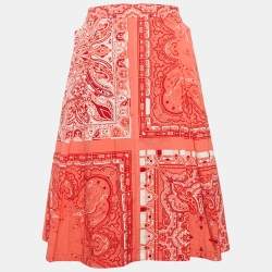 Etro Red Printed Cotton Box Pleat Detail Short Skirt L