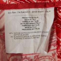 Etro Red Printed Cotton Box Pleat Detail Short Skirt L