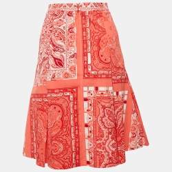 Etro Red Printed Cotton Box Pleat Detail Short Skirt L