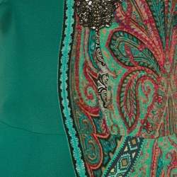 Pre Owned Etro Green Paisley Print Crepe Embellished Maxi Dress S