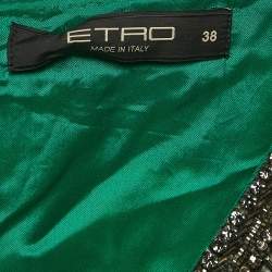 Pre Owned Etro Green Paisley Print Crepe Embellished Maxi Dress S