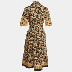 Etro Black Bird Print Cotton Button Front Shirt Dress L