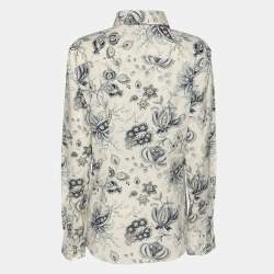 Etro Cream/Blue Paisley Print Cotton Blend Long Sleeve Shirt L