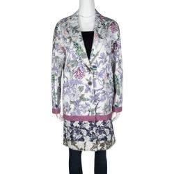 Pre Owned Etro Multicolor Floral Printed Textured Cotton Blend Overcoat M