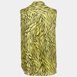 Pre Owned Etro Yellow Printed Silk Sleeveless Top M