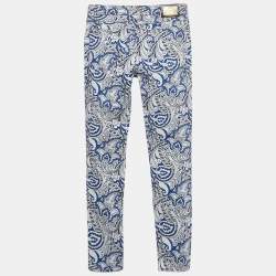 مملوكة مسبقًا Etro Blue Paisley Print Denim Skinny Jeans S Waist 26" 