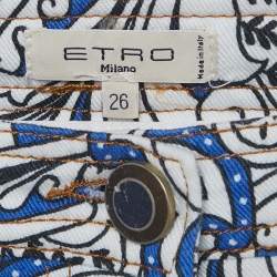 مملوكة مسبقًا Etro Blue Paisley Print Denim Skinny Jeans S Waist 26" 