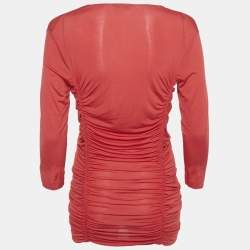 مملوكة مسبقًا قميص إيترو طويل مكشكش قماش جيرسي أحمر مقاس كبير (لارج)