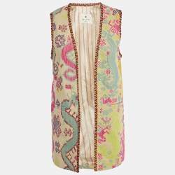 Pre Owned Etro Cream Jacquard Open Front Vest M