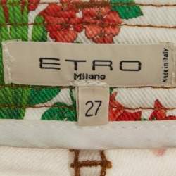 Pre Owned Etro Multicolor Jungle Print Denim Skinny Jeans S/Waist 27"