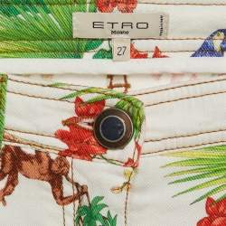 Pre Owned Etro Multicolor Jungle Print Denim Skinny Jeans S/Waist 27"
