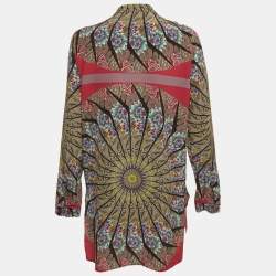 Pre Owned Etro Multicolor Printed Silk Mandarin Collar Blouse M