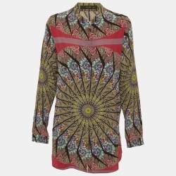Pre Owned Etro Multicolor Printed Silk Mandarin Collar Blouse M