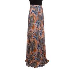 Pre Owned Etro Printed Multicolor Printed Knit Draped Maxi Skirt L