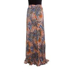 Pre Owned Etro Printed Multicolor Printed Knit Draped Maxi Skirt L