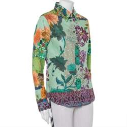 Pre Owned قميص إيترو قطن أخضر مطبوع بأزرار أمامية مقاس كبير - لارج