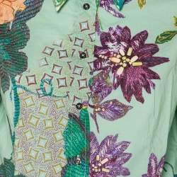 Pre Owned قميص إيترو قطن أخضر مطبوع بأزرار أمامية مقاس كبير - لارج