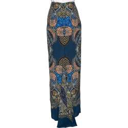 Pre Owned Etro Blue Abstract Print Silk Maxi Skirt M