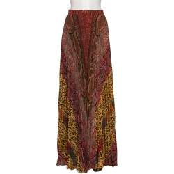 Pre Owned Etro Multicolored Paisley Printed Crepe Pleated Maxi Skirt S