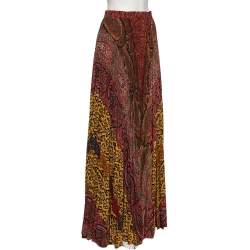 Pre Owned Etro Multicolored Paisley Printed Crepe Pleated Maxi Skirt S