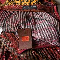Pre Owned Etro Multicolored Paisley Printed Crepe Pleated Maxi Skirt S