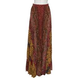 Pre Owned Etro Multicolored Paisley Printed Crepe Pleated Maxi Skirt S