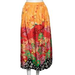 Pre Owned Etro Multicolor Floral Printed Silk Slit Detailed Skirt M