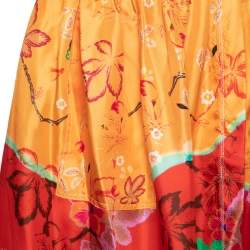 Pre Owned Etro Multicolor Floral Printed Silk Slit Detailed Skirt M