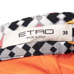 Pre Owned Etro Scarlet Orange Silk Crepe Tribal Print Mini Skirt S