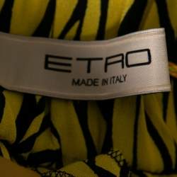 Etro Yellow and Black Leaf Printed Silk Elasticized Waist Pants M