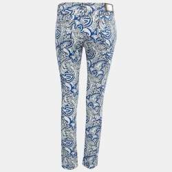 Pre Owned Etro Blue Paisley Printed Denim Jeans L Waist 32"