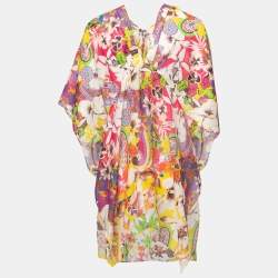 Pre Owned Etro Multicolor Floral Printed Cotton & Silk Kaftan Dress L