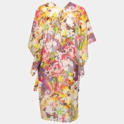 Pre Owned Etro Multicolor Floral Printed Cotton & Silk Kaftan Dress L